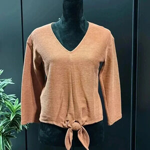 Madewell Texture & Thread V-neck, tie knot waist, textured long sleeve top